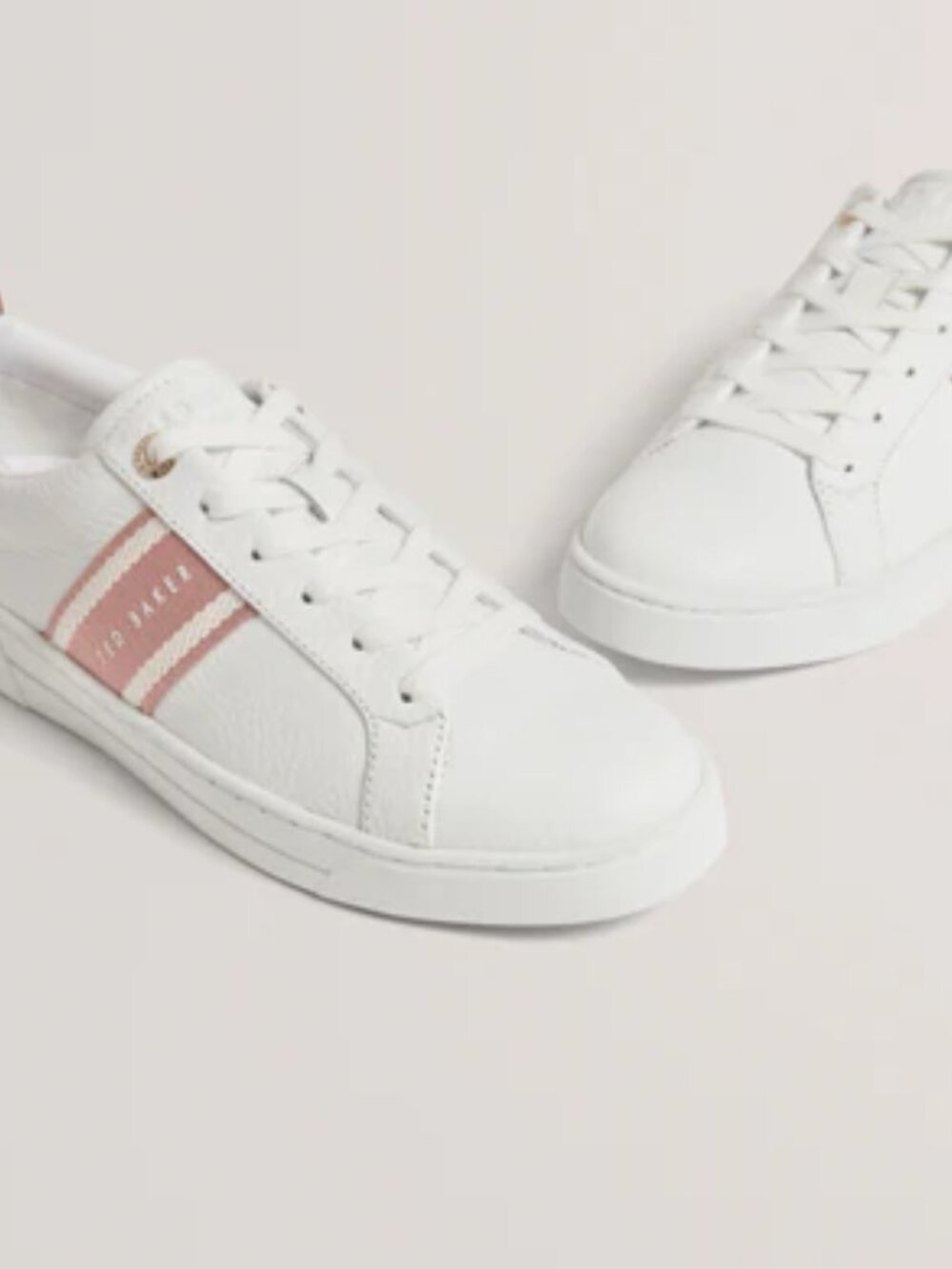 Ted Baker London Women's White & Pink Leather Sneakers – Size 10
